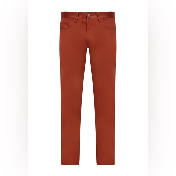 Theory Tech Raffi Compact Straight Slim Fit Ponte Pants in Burnt Orange - Picture 2 of 9